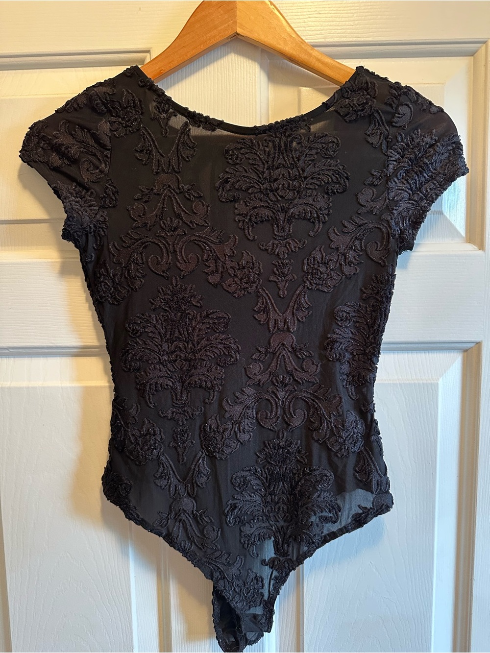Haute Monde Womens Black Mesh Velvet Burnout Bodysuit M Whimsigoth Dark Romantic